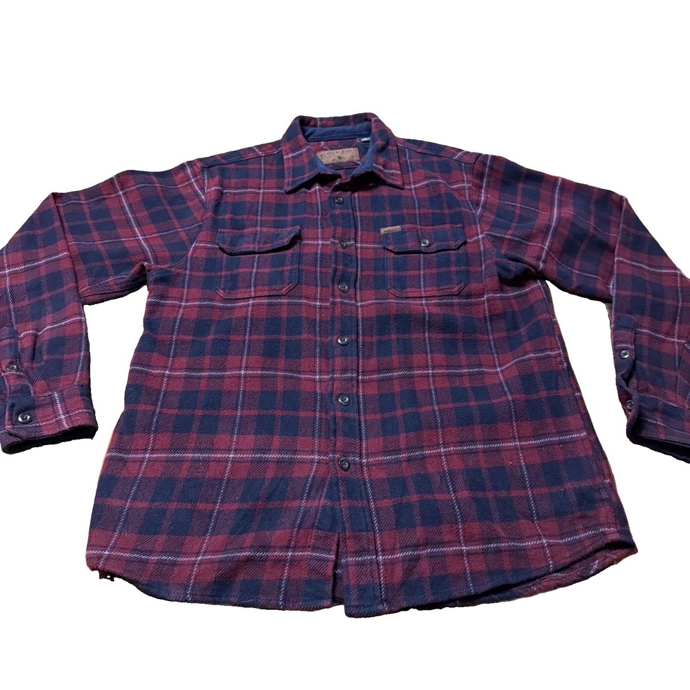 Orvis Shirt Mens Medium Red Navy Plaid Flannel Button Front Long Sleeve Pockets